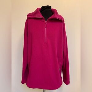 Lands End Magenta Mock Neck Ribbed Collar Partial Zip Fleece Large 16-18